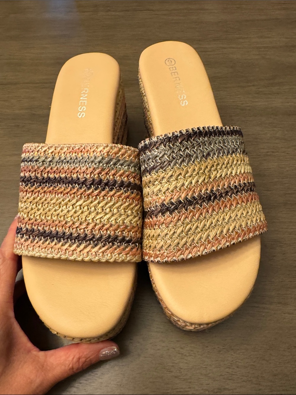 Platform Slide Sandals in Yellow and Tan by Berness